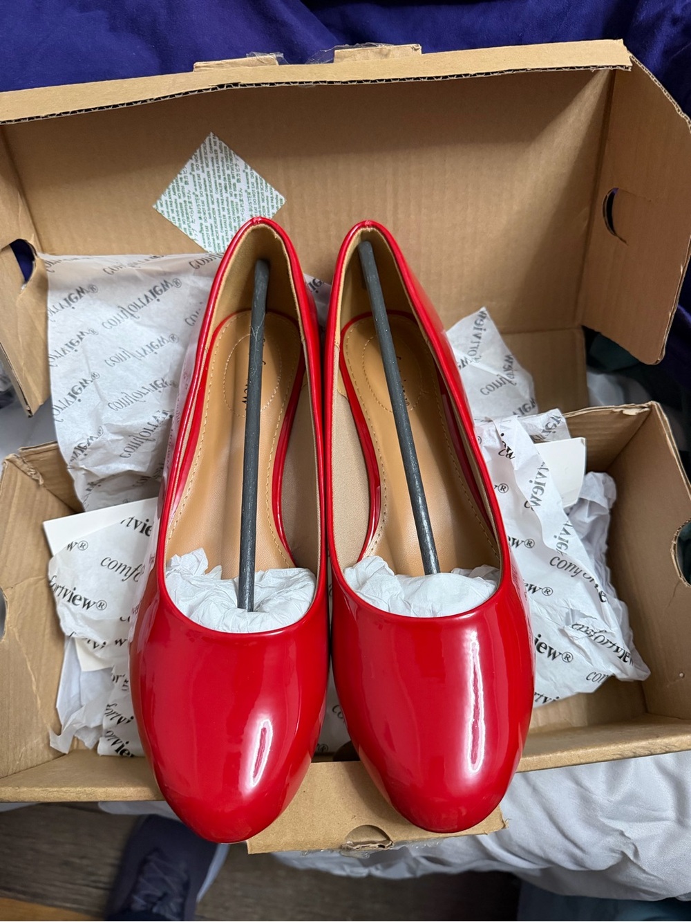 comfortview Red Patent Round-Toe Ballet Flats
